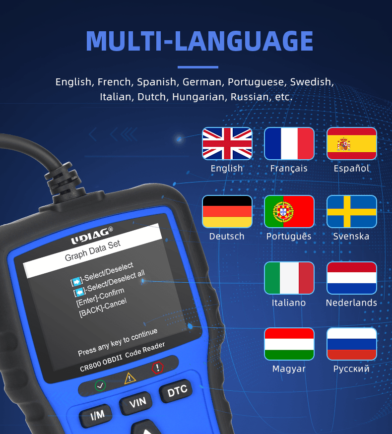 lecteur code OBD2 testeur batterie CR800 vue dessus