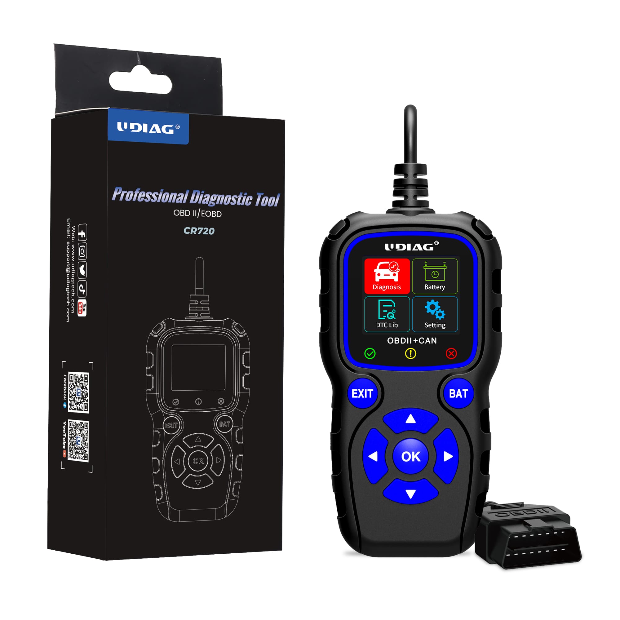 scanner OBD2 test batterie CR720 connecteur OBD-II