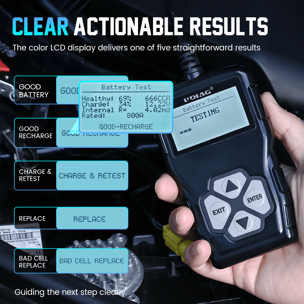 testeur batterie voiture BT208 écran résultats LCD