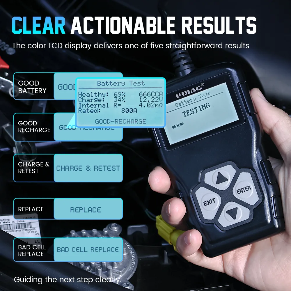 testeur batterie voiture BT208 écran résultats LCD