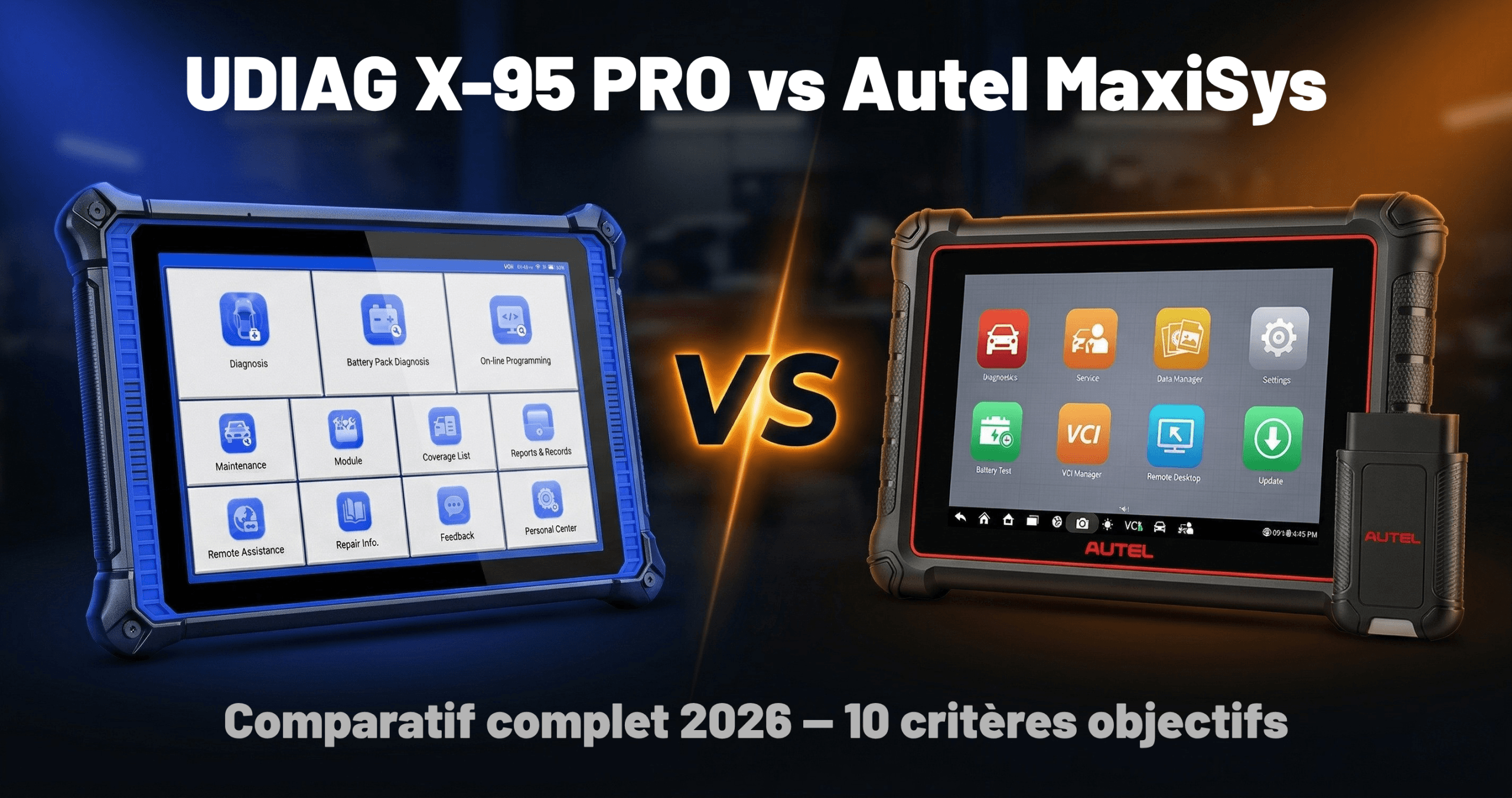 UDIAG X-95 PRO vs Autel MaxiSys 2026 comparatif valise diagnostic professionnelle