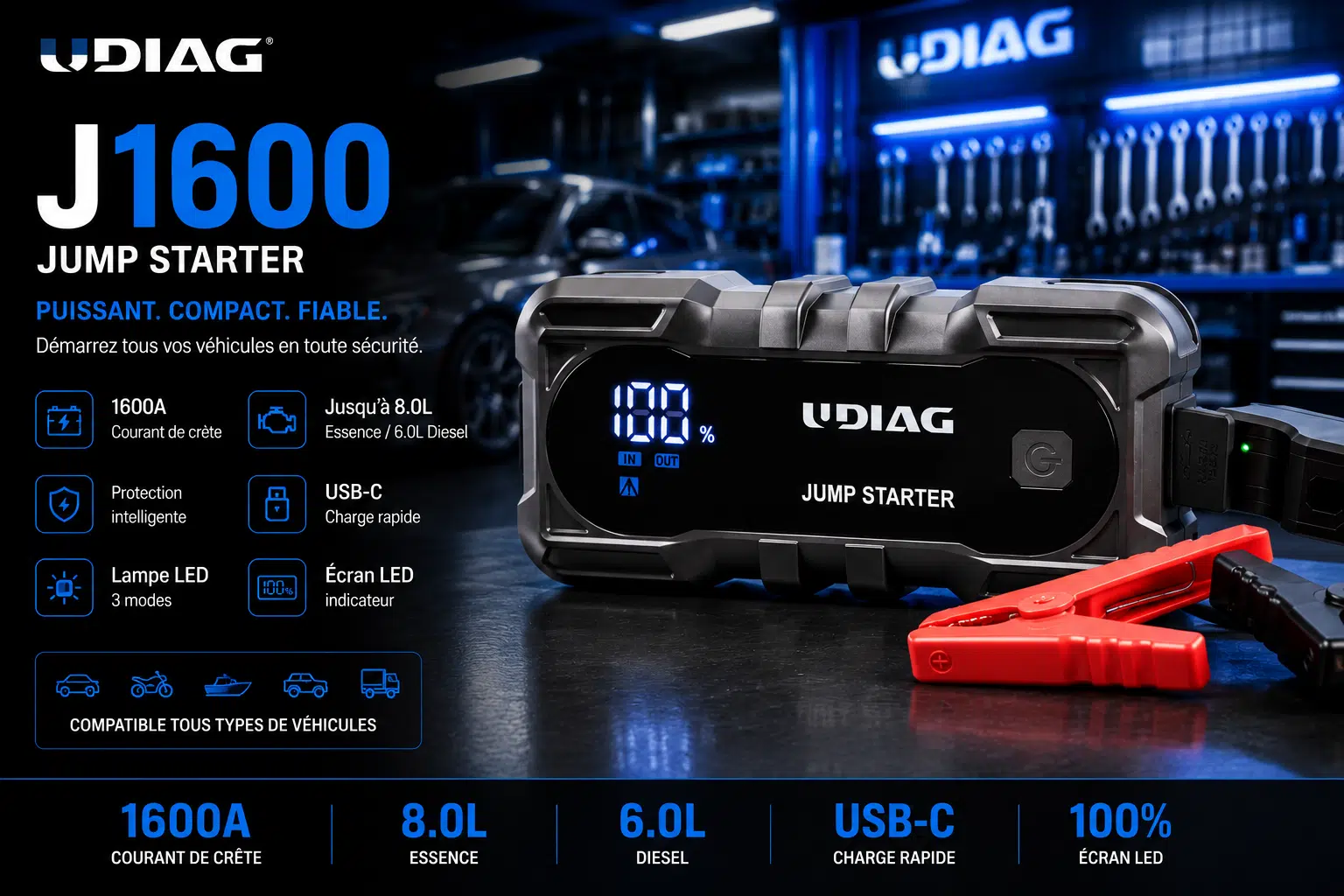 UDIAG J1600 Booster Démarreur Portable